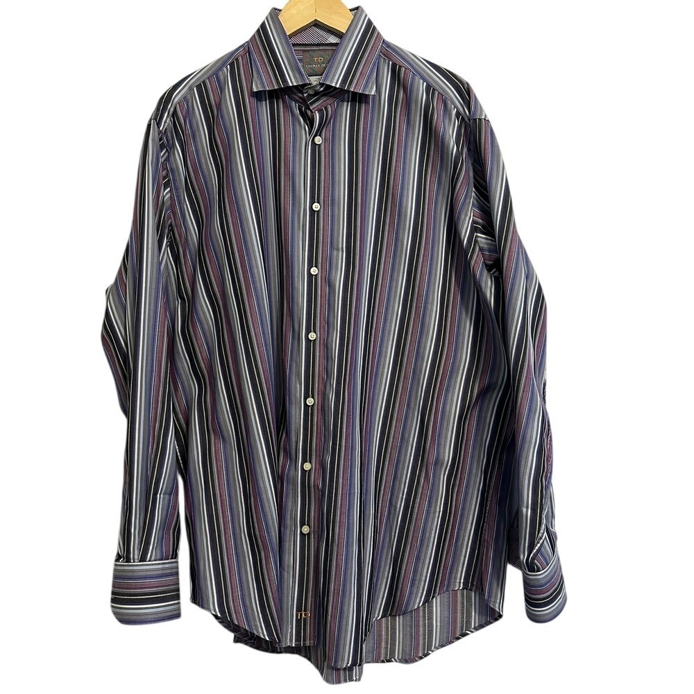 Thomas Dean Shirt Mens XXL MultiColored Striped Flip Cuff Long Sleeve